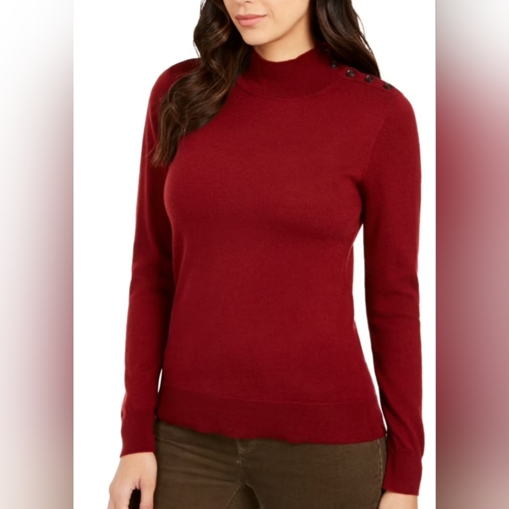 NWT Charter Club Burgundy Marino Wool Sweater Large